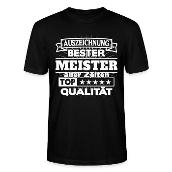 Meister Shirt Bester Meister aller Zeiten - Stanley/Stella Unisex Bio-T-Shirt CRAFTER - Schwarz - Vorne - Alina (178cm) & Michal (187cm)