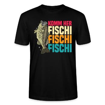 Komm her Fischi Fischi Fischi Spruch Angeln - Stanley/Stella Unisex Bio-T-Shirt CRAFTER - Schwarz - Vorne - Alina (178cm) & Michal (187cm)