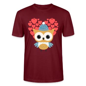 Owl you need is love. Sweet hearty owl. - Stanley/Stella CRAFTER Unisex Organic T-Shirt - burgundy - Front - Alina (178cm) & Michal (187cm)