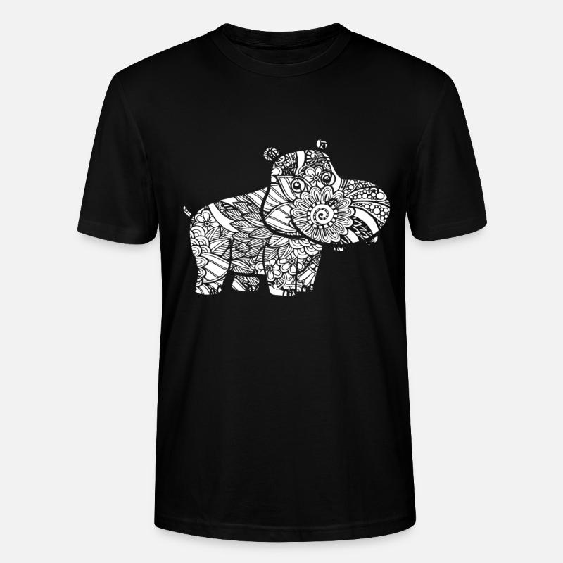 Hippo Hippo Blumenmuster - Stanley/Stella Unisex Bio-T-Shirt CRAFTER - Schwarz