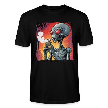 Alien raucht Joint - Stanley/Stella Unisex Bio-T-Shirt CRAFTER - Schwarz - Vorne - Alina (178cm) & Michal (187cm)