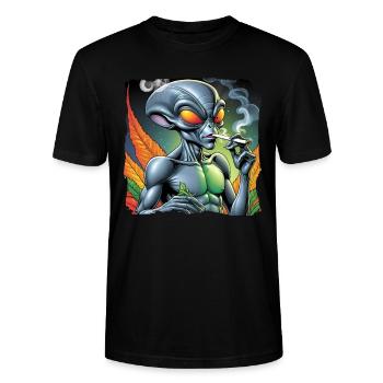 Alien raucht Joint - Stanley/Stella Unisex Bio-T-Shirt CRAFTER - Schwarz - Vorne - Alina (178cm) & Michal (187cm)