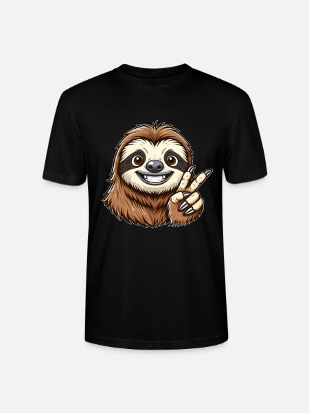 Søde dovendyr tænder viser glæde tegneserie fred - Stanley Stella CRAFTER unisex økologisk-T-shirt - sort