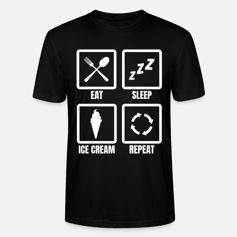 Nourriture, Sommeil, Crème glacée, Répéter - T-shirt bio CRAFTER Stanley Stella Unisexe - noir