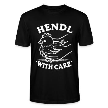 hendl with care hühner hühnerstall wortspiel - Stanley/Stella Unisex Bio-T-Shirt CRAFTER - Schwarz - Vorne - Alina (178cm) & Michal (187cm)