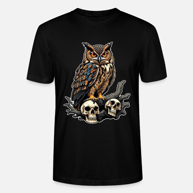 Eule sitzt auf Skulls - Stanley/Stella Unisex Bio-T-Shirt CRAFTER - Schwarz