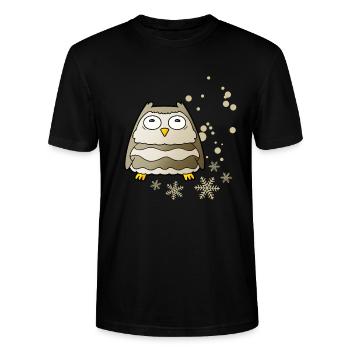 Hearty owl with snowflakes - Stanley/Stella CRAFTER Unisex Organic T-Shirt - black - Front - Alina (178cm) & Michal (187cm)
