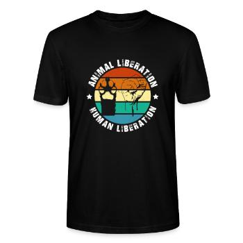 Animal Liberation Retro Vintage Tierschutz - Stanley/Stella Unisex Bio-T-Shirt CRAFTER - Schwarz - Vorne - Alina (178cm) & Michal (187cm)