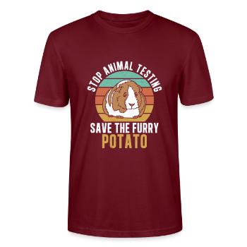 Stop Animal Testing Funny Furry Potato For Guinea - Stanley/Stella CRAFTER Unisex Organic T-Shirt - burgundy - Front - Alina (178cm) & Michal (187cm)