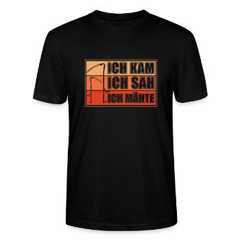 Ich Kam, Ich Sah, Ich Mähte Lustig Sensenmähen - Stanley/Stella Unisex Bio-T-Shirt CRAFTER - Schwarz - Vorne - Alina (178cm) & Michal (187cm)