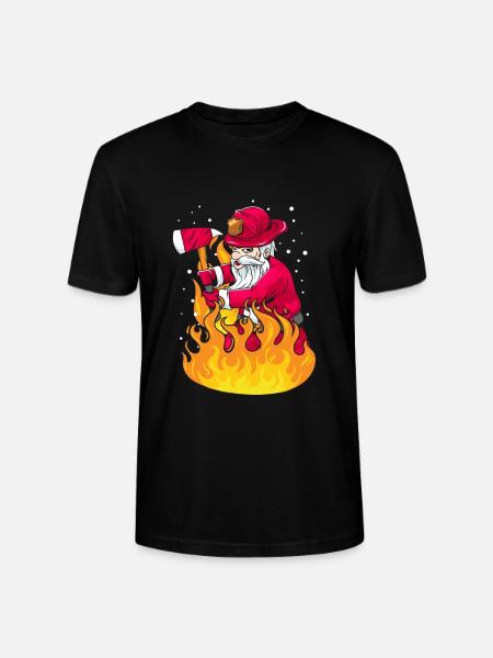 Christmas Santa Firefighter Gift - Stanley/Stella CRAFTER Unisex Organic T-Shirt - black