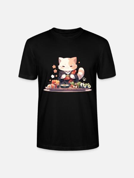 Samurai Cat eat Sushi - Stanley/Stella CRAFTER Unisex Organic T-Shirt - black