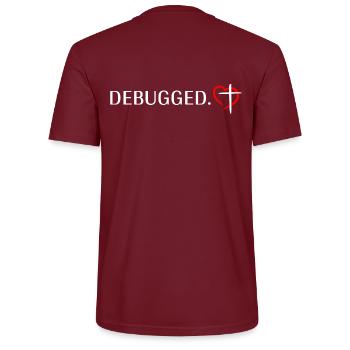 DEBUGGED - OneLine back (weiss/rot) - Stanley/Stella Unisex Bio-T-Shirt CRAFTER - Burgunderrot - Hinten - Michal (187cm)