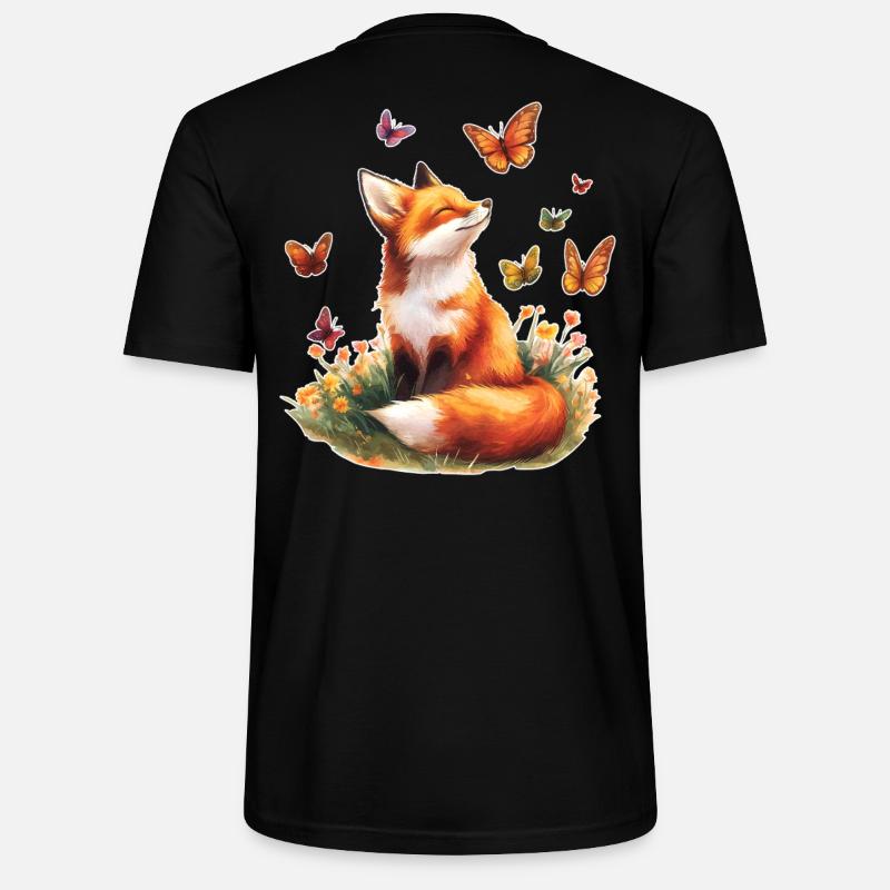 Fuchs mit Schmetterlingen - Stanley/Stella Unisex Bio-T-Shirt CRAFTER - Schwarz