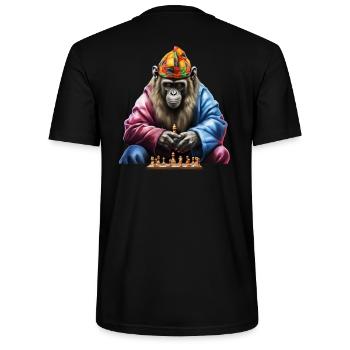 Schimpanse beim Schachspiel Kunst, Affe Schach - Stanley/Stella Unisex Bio-T-Shirt CRAFTER - Schwarz - Hinten - Michal (187cm)