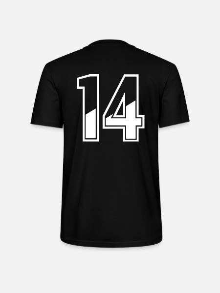14 år tröjnummer 14 T-shirt nummer 14 - Ekologisk T-shirt CRAFTER unisex från Stanley/Stella - svart