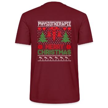 Christmas physiotherapy, ugly funny xmas - Stanley/Stella CRAFTER Unisex Organic T-Shirt - burgundy - Back - Michal (187cm)