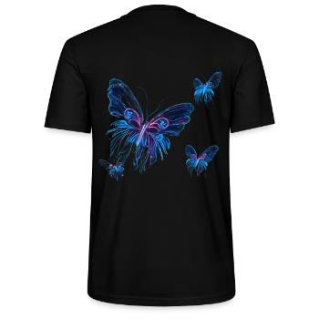 Butterfly, leuchtende Schmetterlinge - Stanley/Stella Unisex Bio-T-Shirt CRAFTER - Schwarz - Hinten - Michal (187cm)