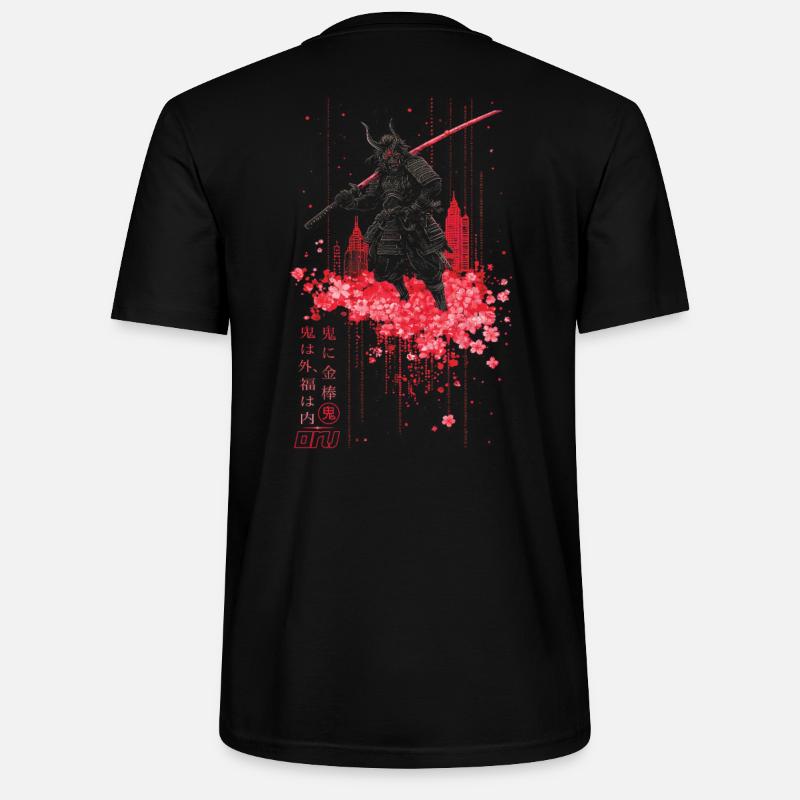 Oni - samurai mit Sakura Kirschblüten - Stanley/Stella Unisex Bio-T-Shirt CRAFTER - Schwarz