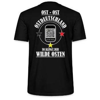Geschenk für Ossis (mit funktionsfähigen QR-Code) - Stanley/Stella Unisex Bio-T-Shirt CRAFTER - Schwarz - Hinten - Michal (187cm)