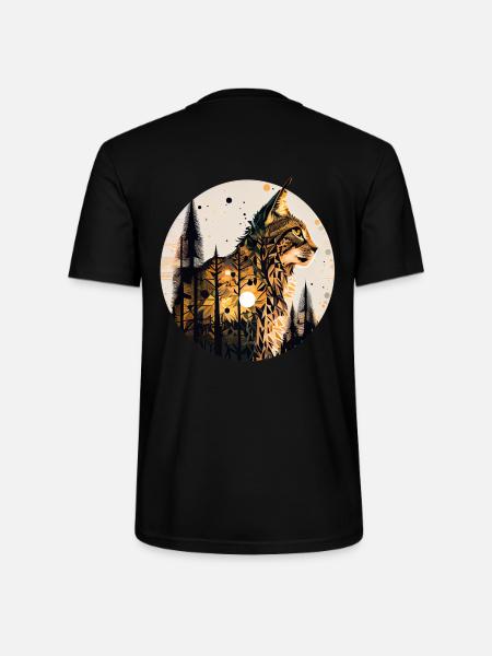 Lynx with moon in the forest with pattern - Stanley/Stella CRAFTER Unisex Organic T-Shirt - black