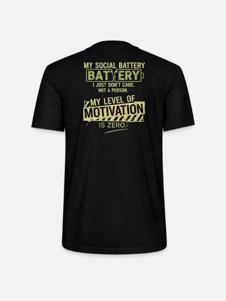Zero Motivation Social Battery - Stanley/Stella CRAFTER Unisex Organic T-Shirt - black