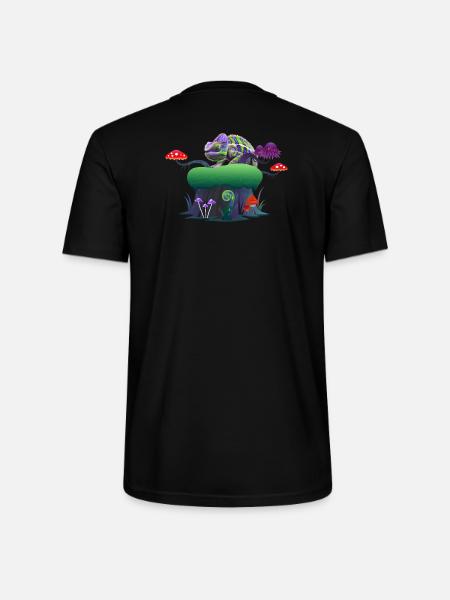 Neon Chameleon on Mushroom Rock - Stanley/Stella CRAFTER Unisex Organic T-Shirt - black