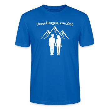 Zwei Herzen ein Ziel weiss - Stanley/Stella Unisex Bio-T-Shirt CRAFTER - Pfauenblau - Vorne - Alina (178cm) & Michal (187cm)