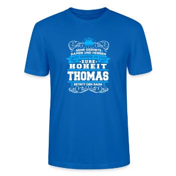 Eure Hoheit - Thomas - Stanley/Stella Unisex Bio-T-Shirt CRAFTER - Pfauenblau - Vorne - Alina (178cm) & Michal (187cm)