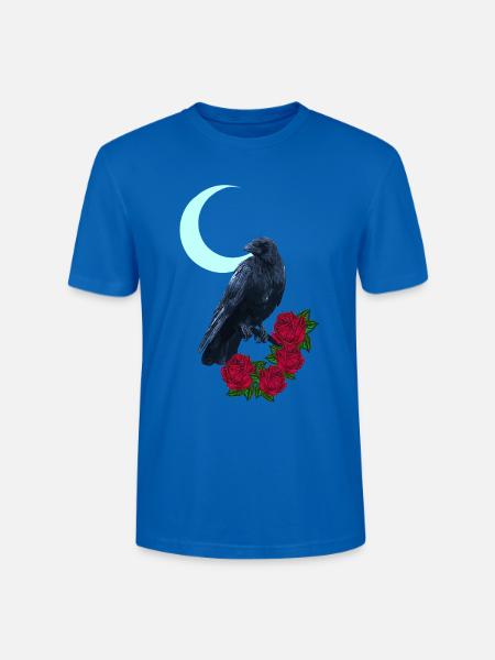 krähe, Rosenblüte, Mondsichel, goth, Vögel - Stanley/Stella Unisex Bio-T-Shirt CRAFTER - Pfauenblau