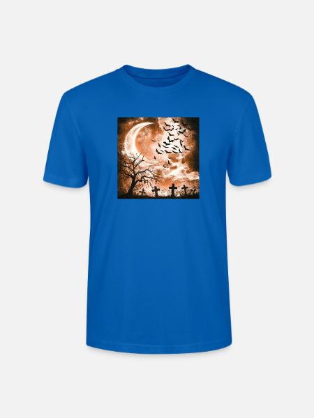 Mondnacht mit Fledermäusen und Gräbern - Stanley/Stella Unisex Bio-T-Shirt CRAFTER - Pfauenblau