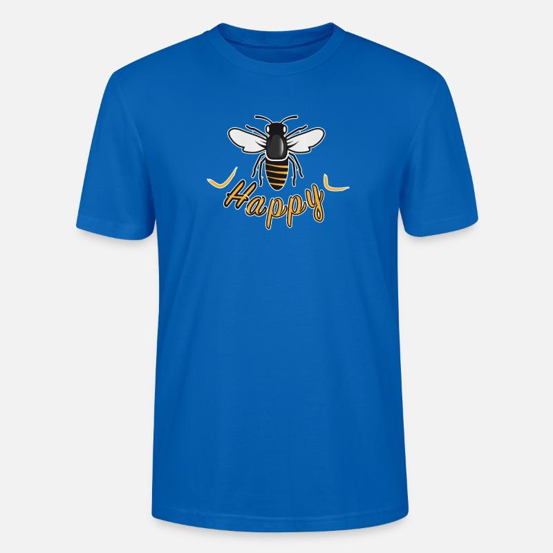 Happy bee with 'Happy' lettering - Stanley/Stella CRAFTER Unisex Organic T-Shirt - peacock-blue