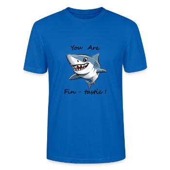 Lustig Lustig Original Lustig Wort Spiel Hai - Stanley/Stella Unisex Bio-T-Shirt CRAFTER - Pfauenblau - Vorne - Alina (178cm) & Michal (187cm)