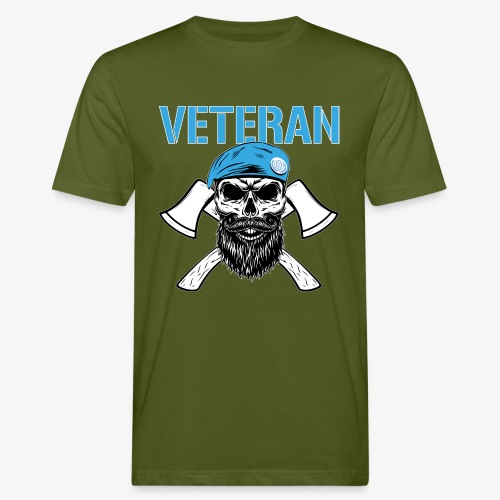 Veteran - Dödskalle med blå basker och yxor - Ekologisk T-shirt herr