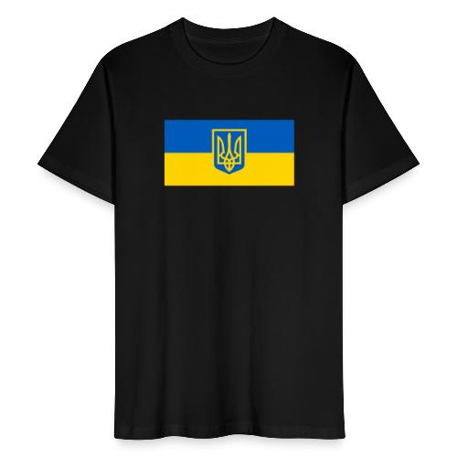 Ukraine Wappen auf Blau Gelb Flagge - Männer Bio-T-Shirt