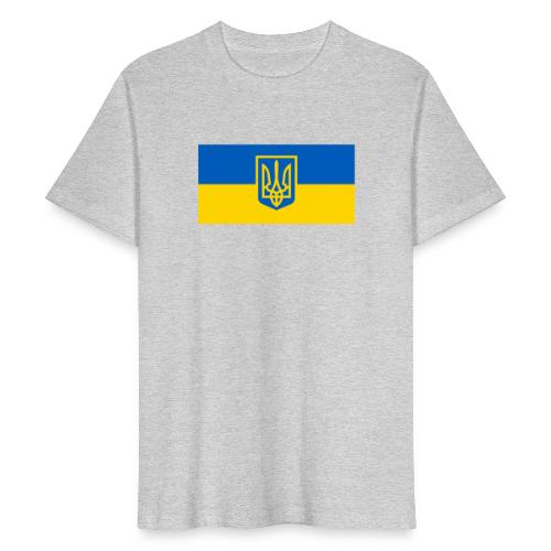 Ukraine Wappen auf Blau Gelb Flagge - Männer Bio-T-Shirt