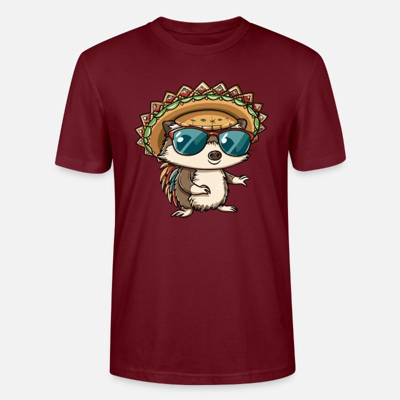 Igel Comic Lustig Sombrero - Stanley/Stella Unisex Bio-T-Shirt CRAFTER - Burgunderrot