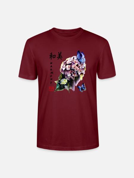Hortensien mit Schmetterlingen, Aquarell. - Stanley/Stella Unisex Bio-T-Shirt CRAFTER - Burgunderrot