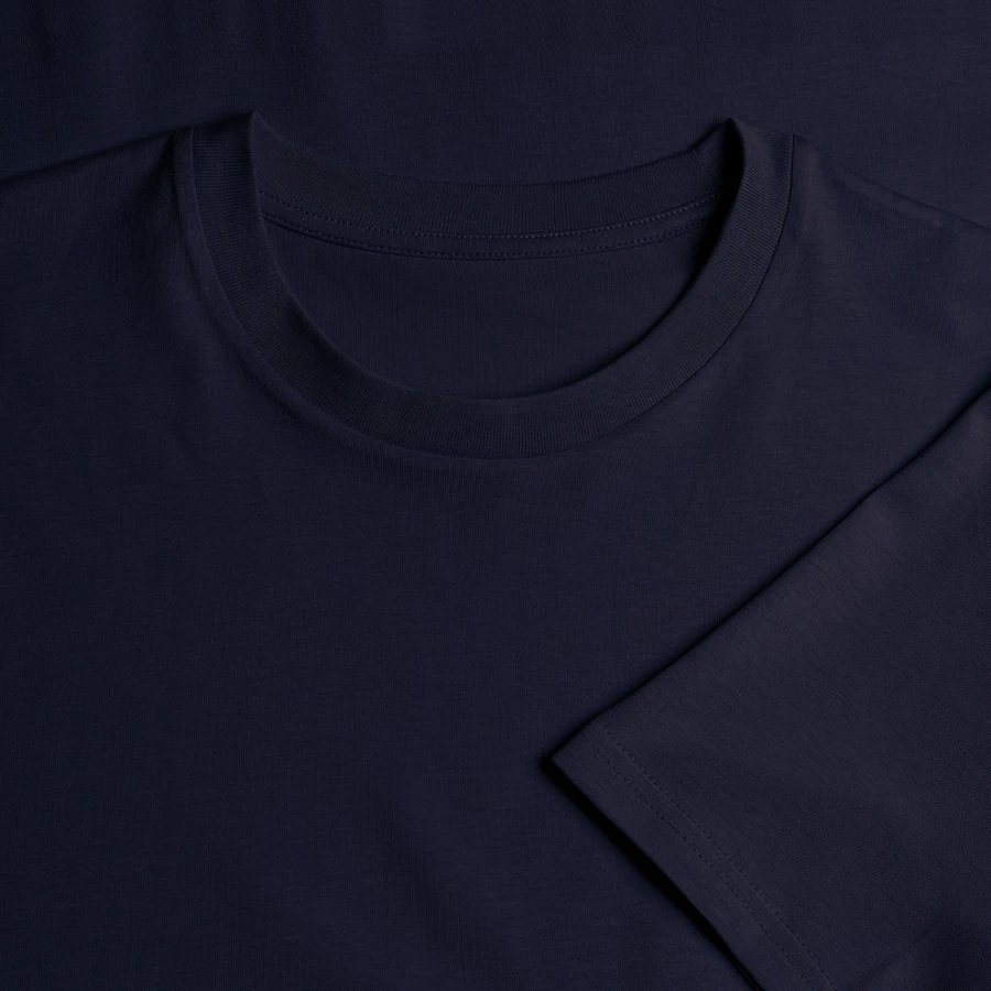 Salt Harbour badge on a stanley/stella crafter unisex organic t-shirt, navy, neck label