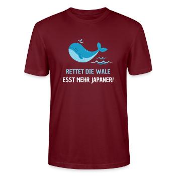 Rettet die Wale esst mehr Japaner! lustiger Spruch - Stanley/Stella Unisex Bio-T-Shirt CRAFTER - Burgunderrot - Vorne - Alina (178cm) & Michal (187cm)