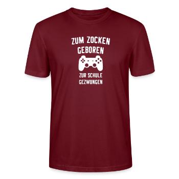 Zum Zocken Geboren zur Schule Gezwungen - Stanley/Stella Unisex Bio-T-Shirt CRAFTER - Burgunderrot - Vorne - Alina (178cm) & Michal (187cm)
