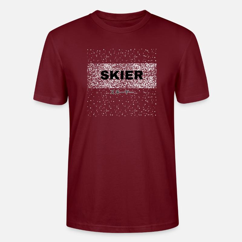 Retro-Skifahrer-Design mit japanischem Text Retro - Stanley/Stella Unisex Bio-T-Shirt CRAFTER - Burgunderrot