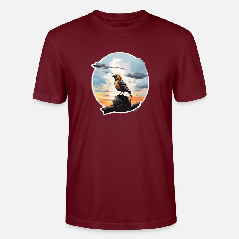 Landschaft Gemälde mit Vogel - Stanley/Stella Unisex Bio-T-Shirt CRAFTER - Burgunderrot