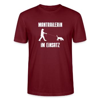 Mantrailerin im Einsatz - Stanley/Stella Unisex Bio-T-Shirt CRAFTER - Burgunderrot - Vorne - Alina (178cm) & Michal (187cm)