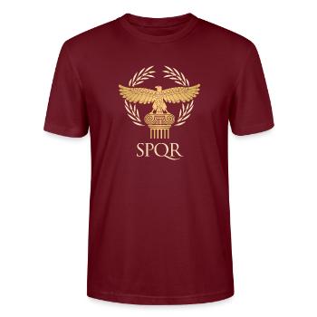 SPQR - Drapeau empire et république Rome antique - T-shirt bio CRAFTER Stanley Stella Unisexe - bordeaux - Devant - Alina (178cm) & Michal (187cm)