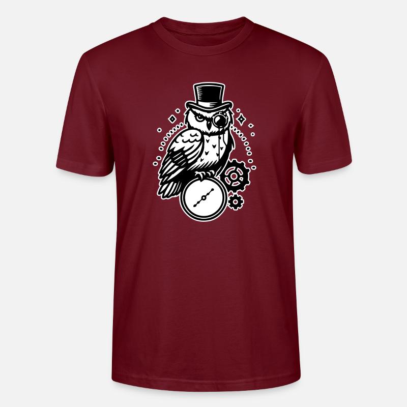 Steampunk Eule und Uhr Design - Stanley/Stella Unisex Bio-T-Shirt CRAFTER - Burgunderrot