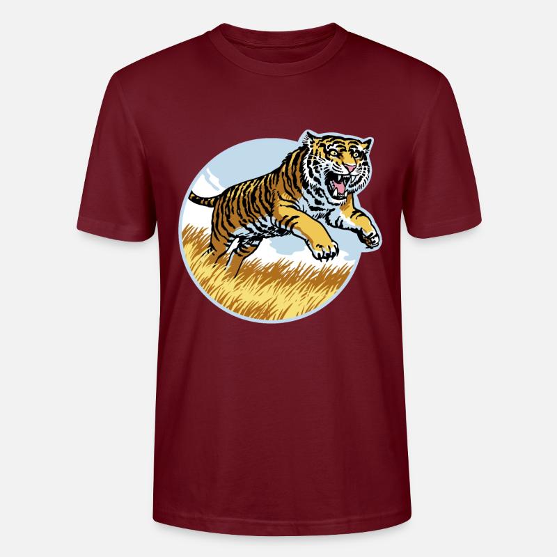Tiger im Sprung - Stanley/Stella Unisex Bio-T-Shirt CRAFTER - Burgunderrot