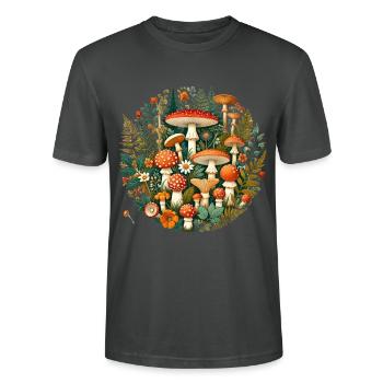 CottageCore Pilzsorten Design verschiedene Pilze - Stanley/Stella Unisex Bio-T-Shirt CRAFTER - Anthrazit - Vorne - Alina (178cm) & Michal (187cm)