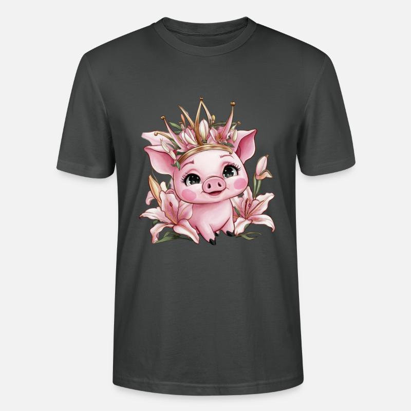 Cochon avec couronne et lys - T-shirt bio CRAFTER Stanley Stella Unisexe - charbon