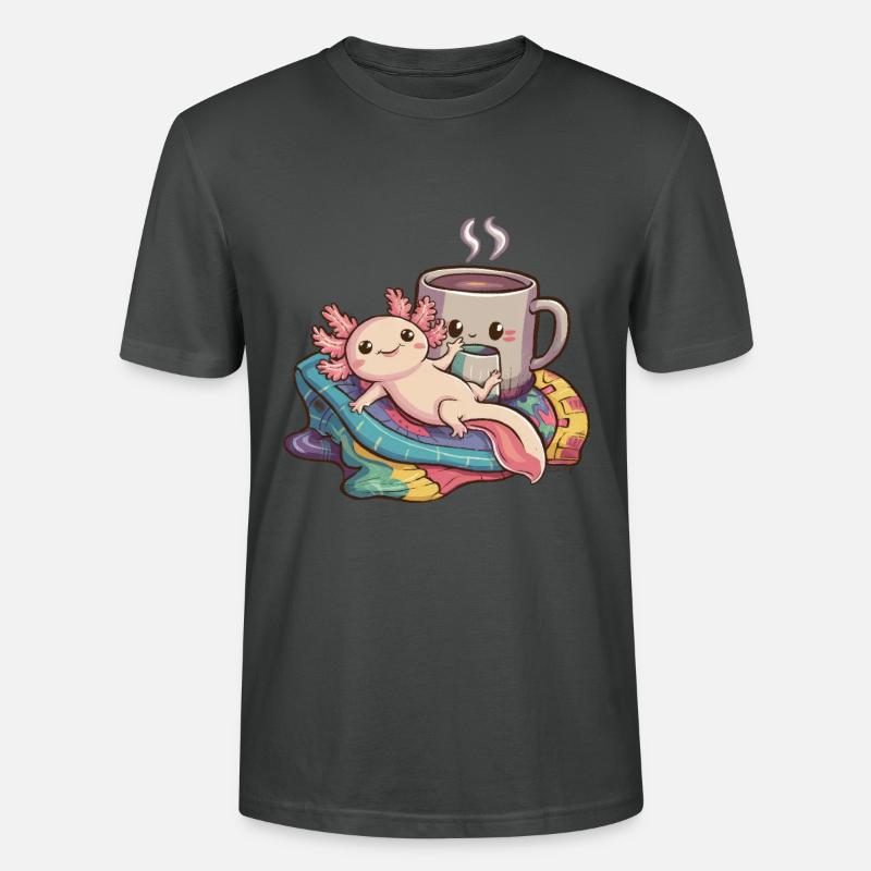 Axolotl Kawaii avec couverture et - T-shirt bio CRAFTER Stanley Stella Unisexe - charbon